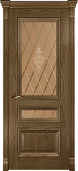 Межкомнатная дверь Фараон-2 остекленная (Дуб Мореный светлый)