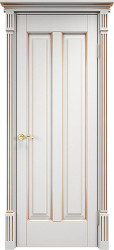 Межкомнатная дверь ОЛ 102 ПГ Карниз (Белый грунт патина Золото)