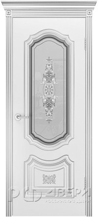 Межкомнатная дверь Соло R-0 В3 ПО (Белая эмаль/Патина серебро)