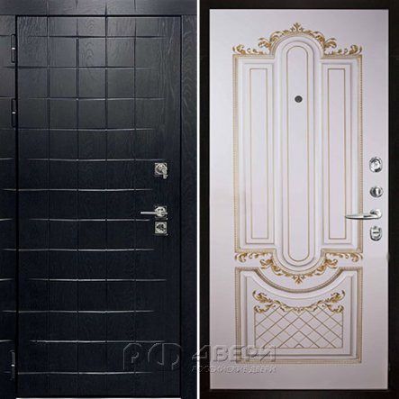 Входная металлическая дверь Сенатор ПЛЮС ALBERO BLACK Александрия (Альберо Блэк/Эмаль слоновая кость/Патина золото)